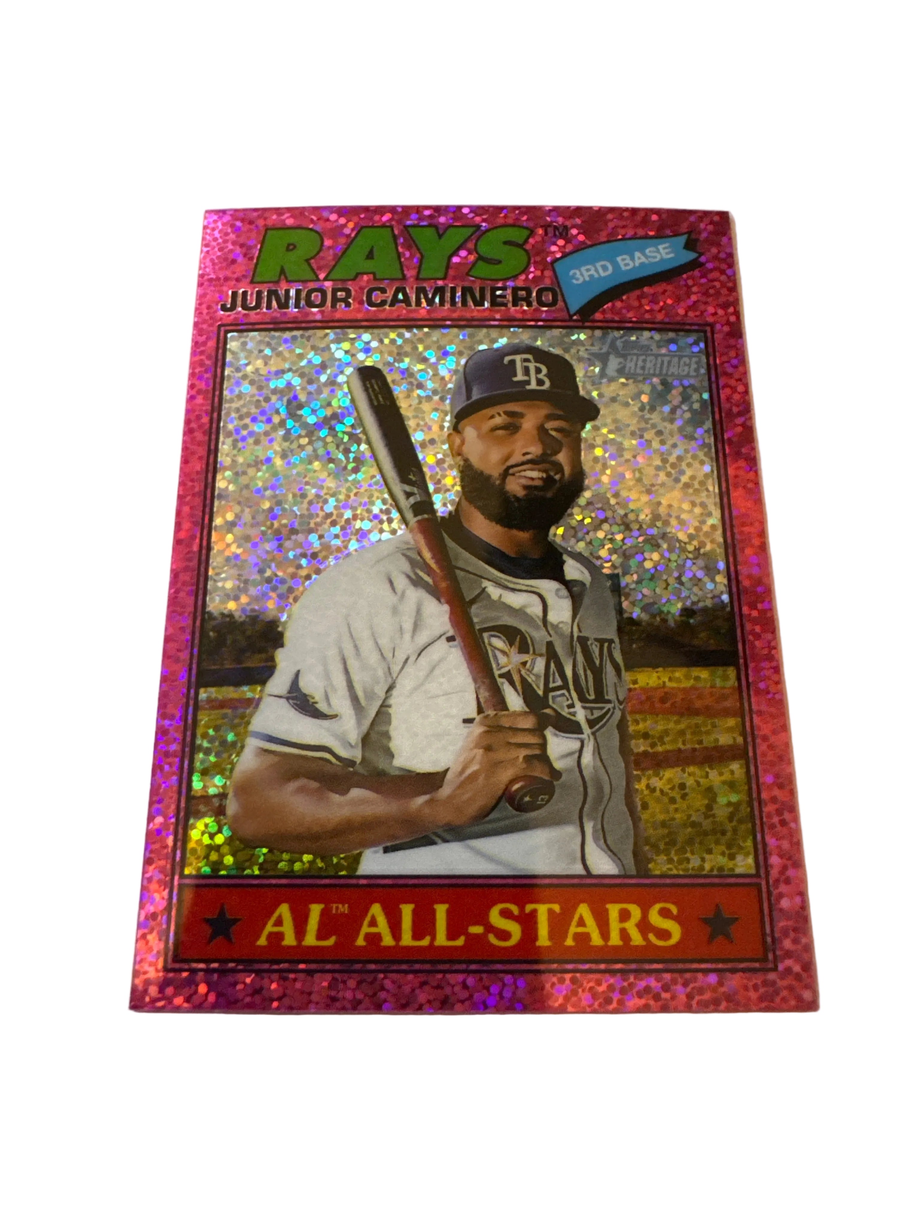 2025 Topps Heritage Junior Caminero Pink Sparkle AL All-Star #380