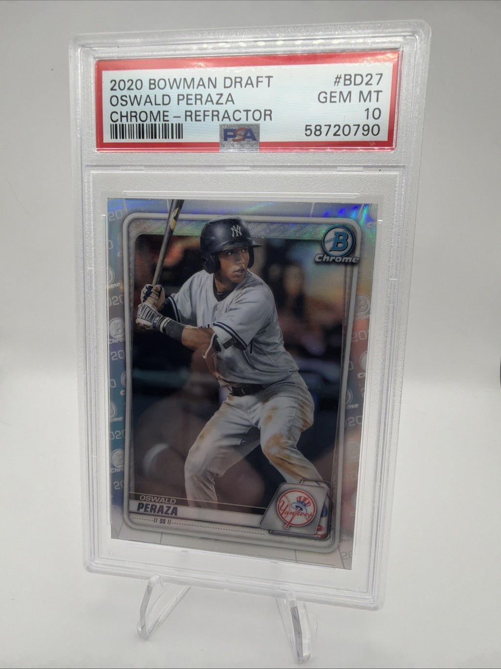 2020 Bowman Draft Oswald Peraza Chrome Refractor #BD-27 PSA 10 Yankees