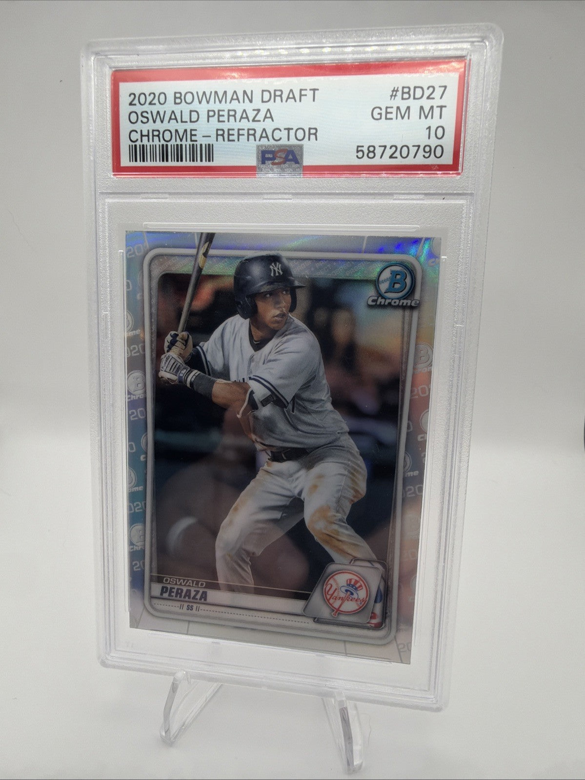 2020 Bowman Draft Oswald Peraza Chrome Refractor #BD-27 PSA 10 Yankees