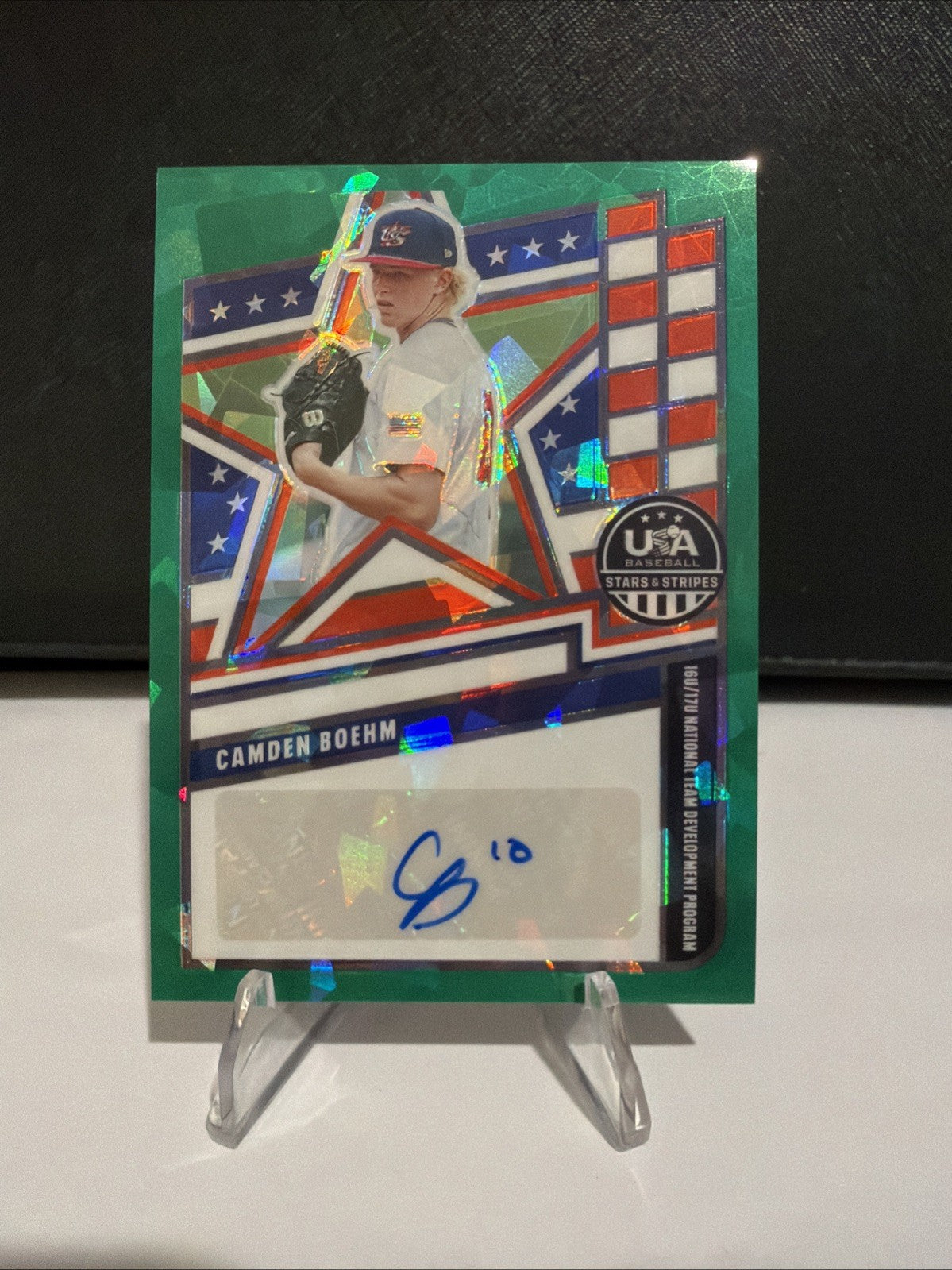 2025 Panini Stars & Stripes Camden Boehm Auto Green /99 USA Baseball