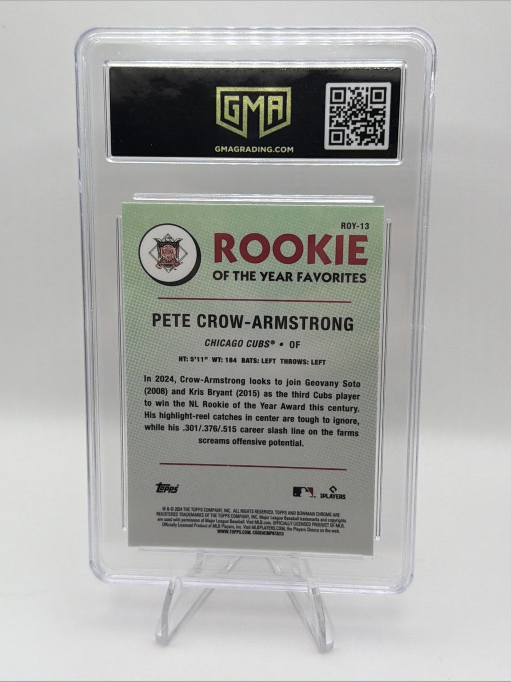 2024 Bowman Chrome Pete Crow-Armstrong ROY-13 RC GMA 10 Gem Mint Cubs