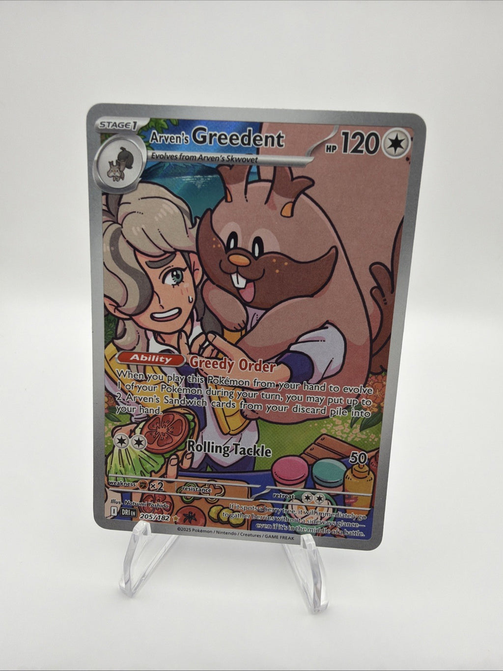 Arven's Greedent 205/182 Illustration Rare Pokemon Destined Rivals IR NM 2025