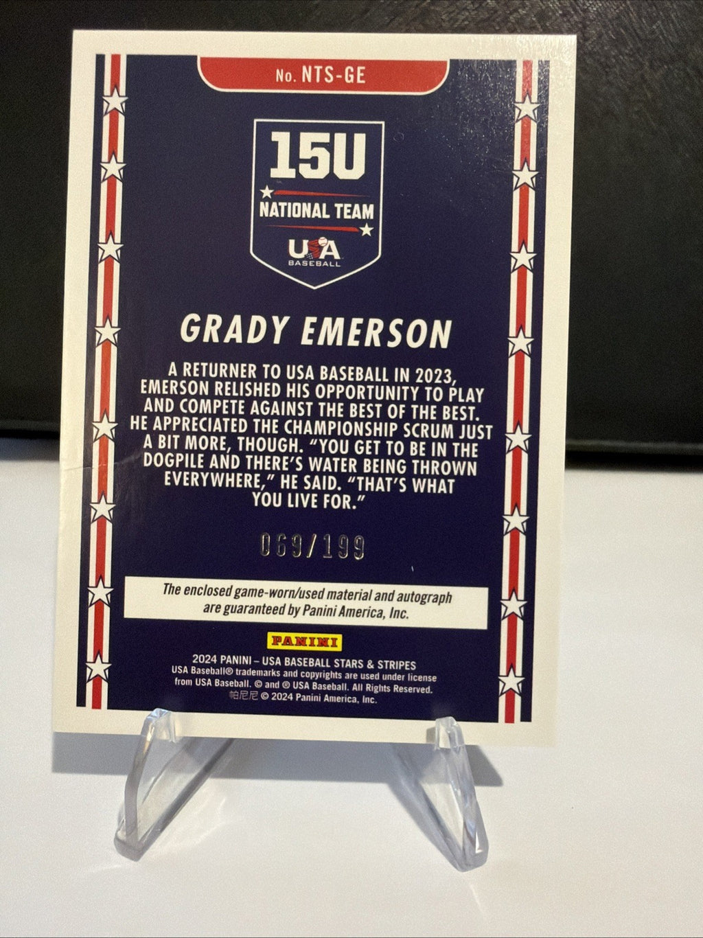 2024 Panini Stars & Stripes Grady Emerson Auto Relic /199 15U NTS-GE