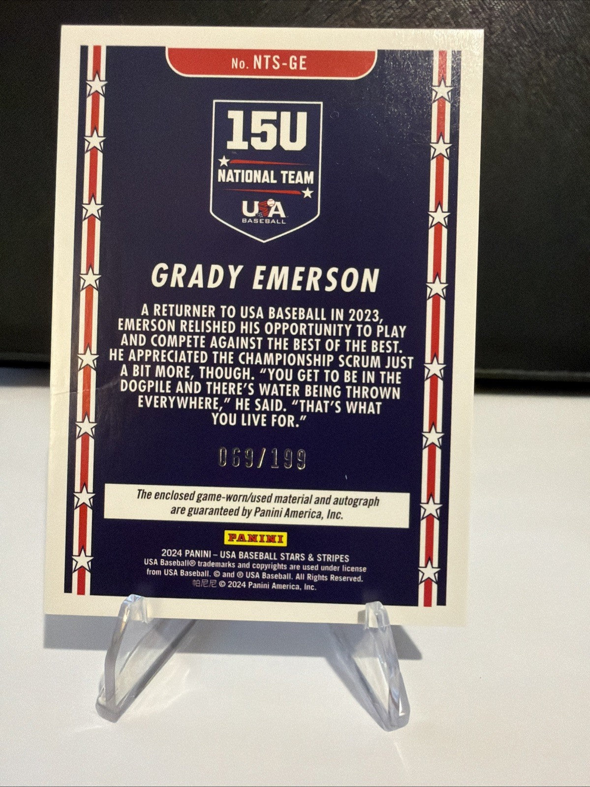 2024 Panini Stars & Stripes Grady Emerson Auto Relic /199 15U NTS-GE