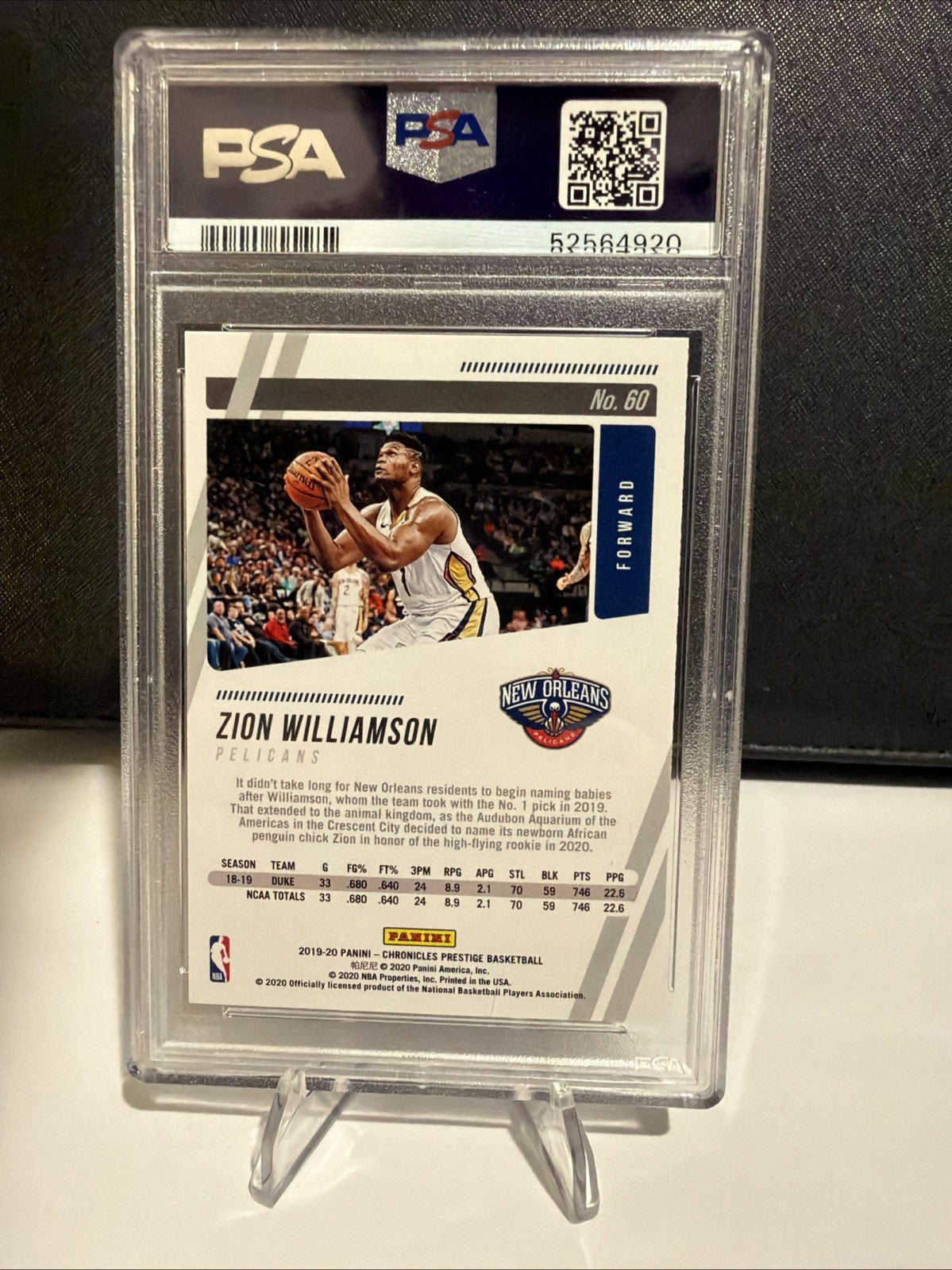 2019 PANINI CHRONICLES ZION WILLIAMSON RC ROOKIE #60 PSA 10 GEM MINT