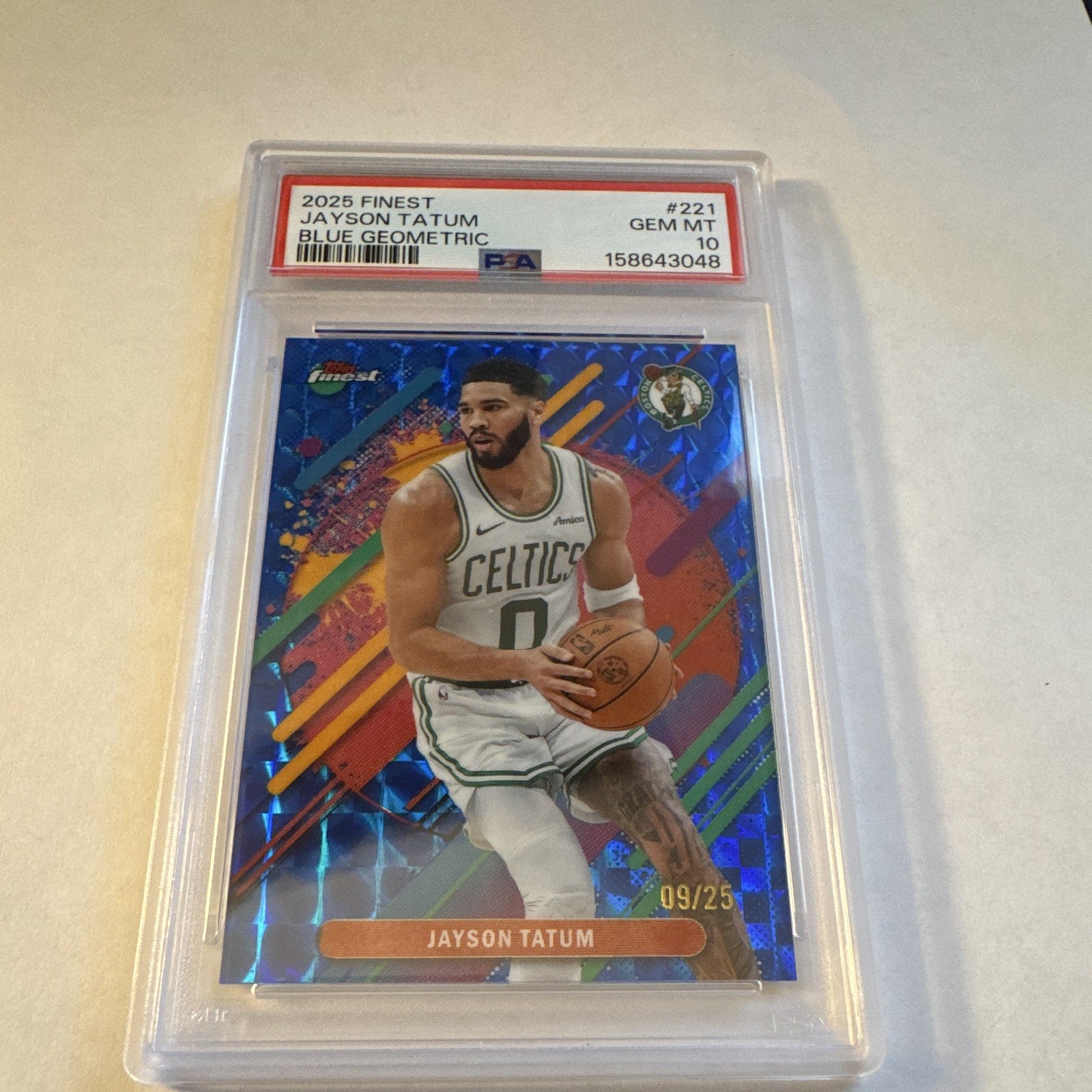 2025 Topps Finest Jayson Tatum Blue Geometric /25 PSA 10 Gem Mint #221