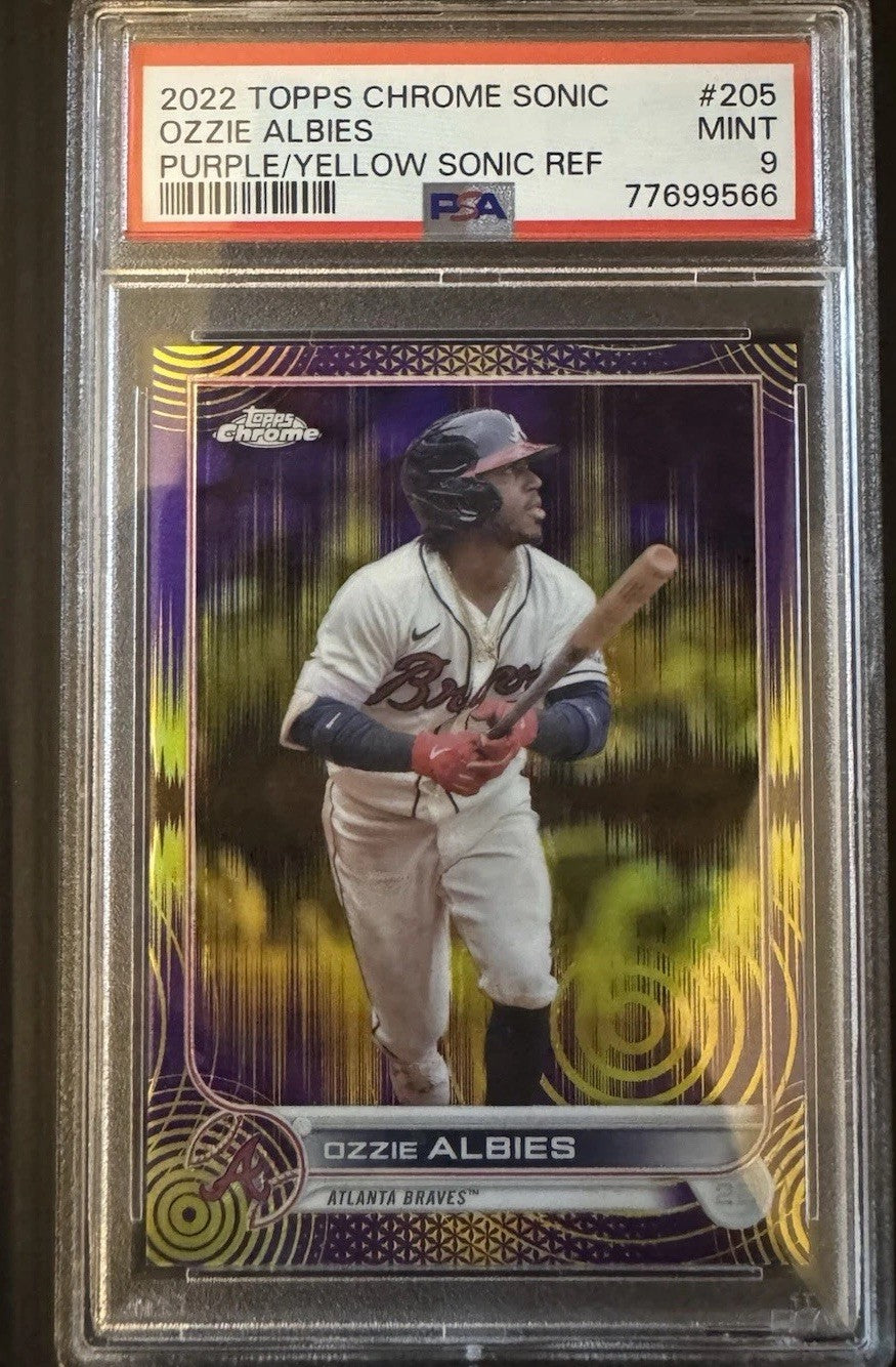 2022 Topps Chrome Sonic Ozzie Albies Purple Yellow Refractor /99 PSA 9 Braves