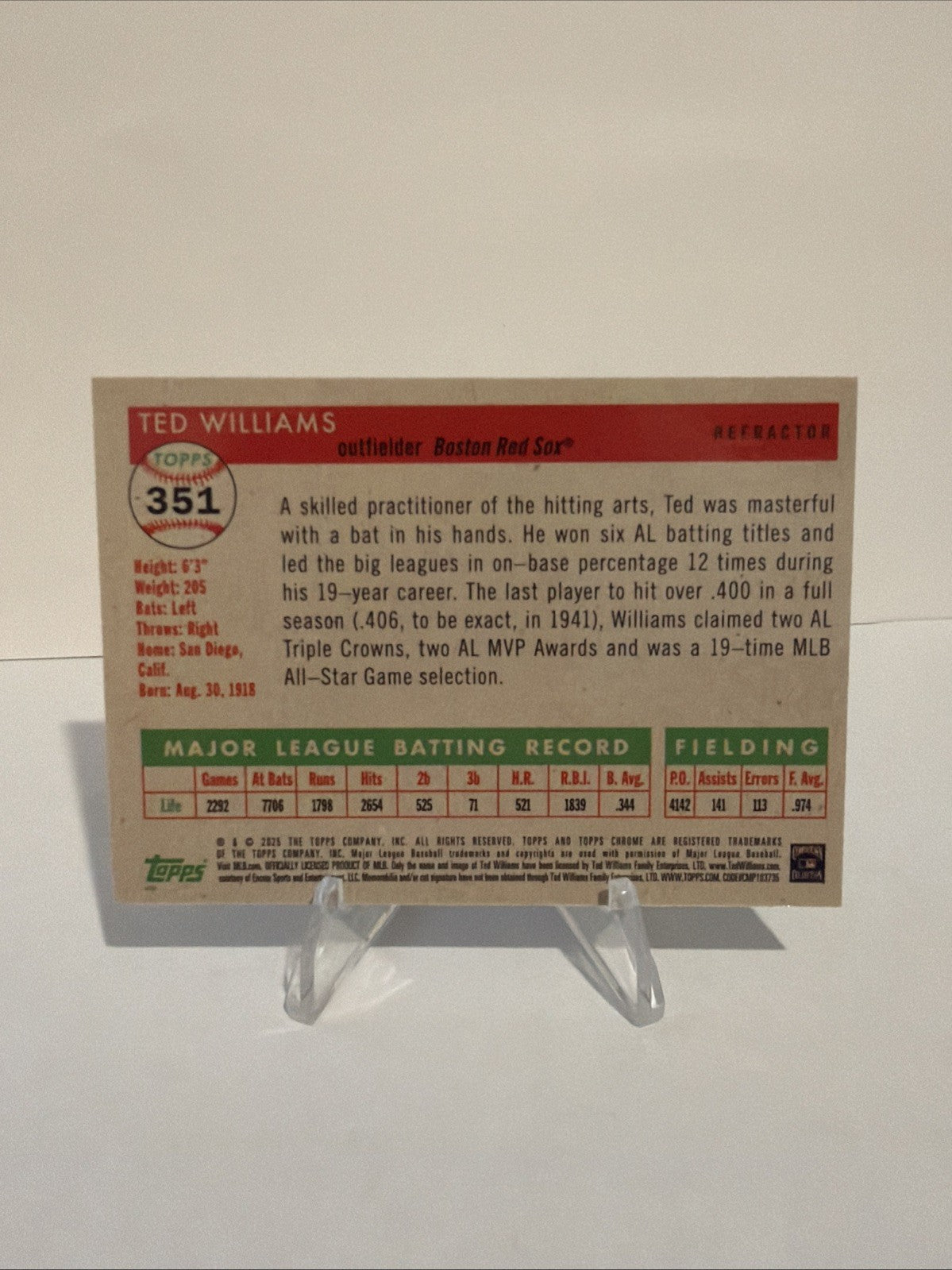 2025 Topps Chrome Platinum Anniversary - Ted Williams #351 Refractor