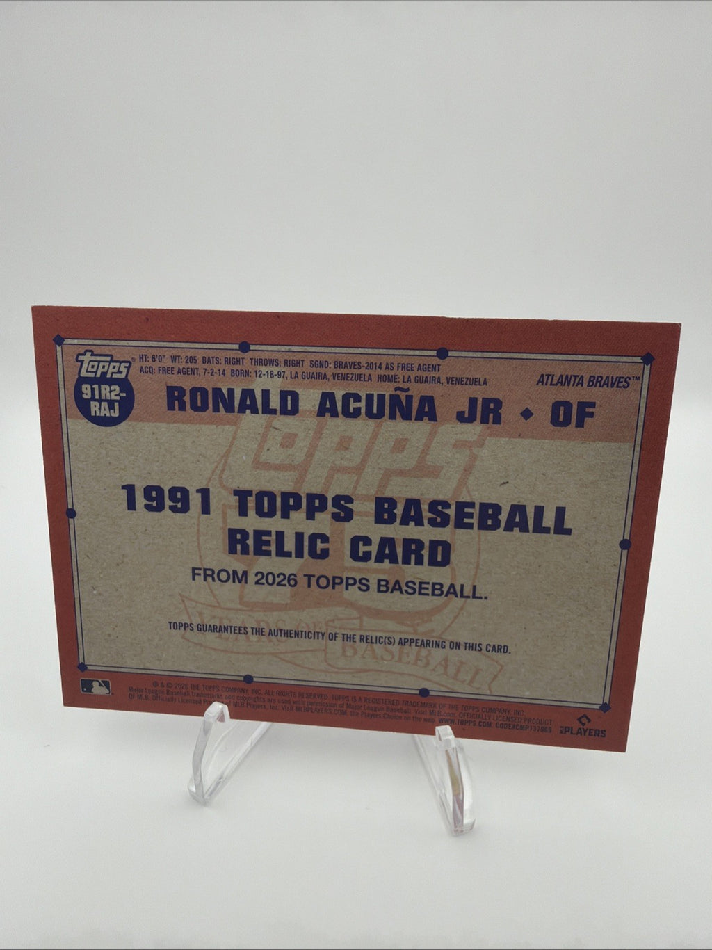 2026 Topps Series 2 - 1991 Topps Baseball Relics Ronald Acuña Jr. #91R2-RAJ...