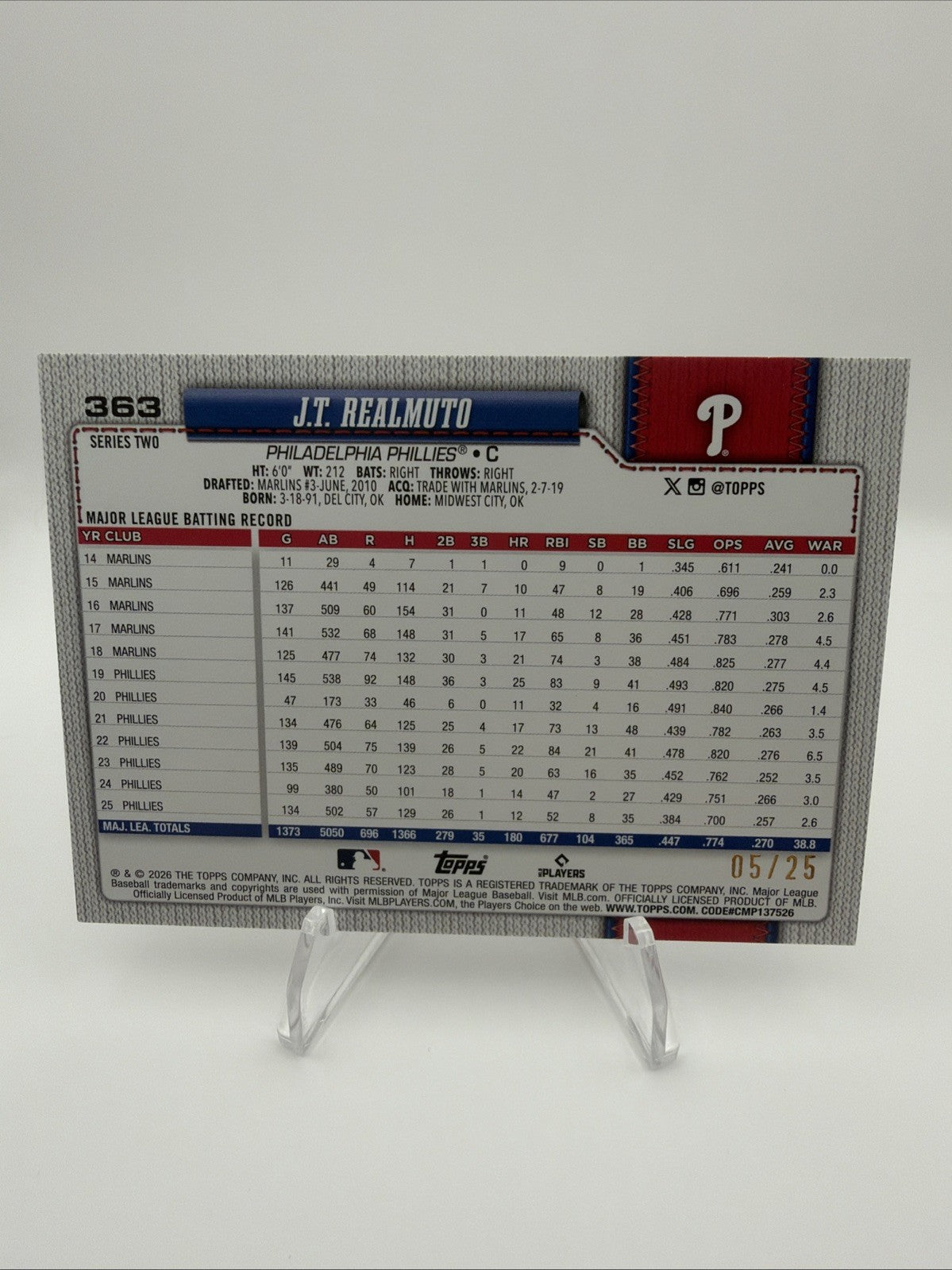 2026 Topps Series 2 J.T. Realmuto Umbrella Holo /25 #363 Phillies SP