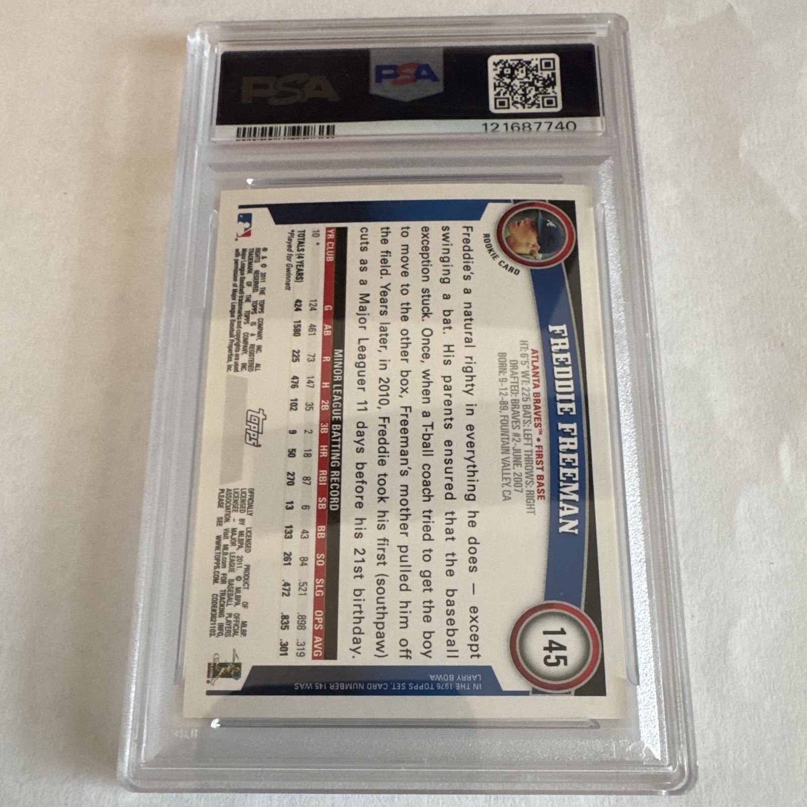 2011 Topps Freddie Freeman RC #145 PSA 10 Gem Mint Rookie Card Braves Dodgers