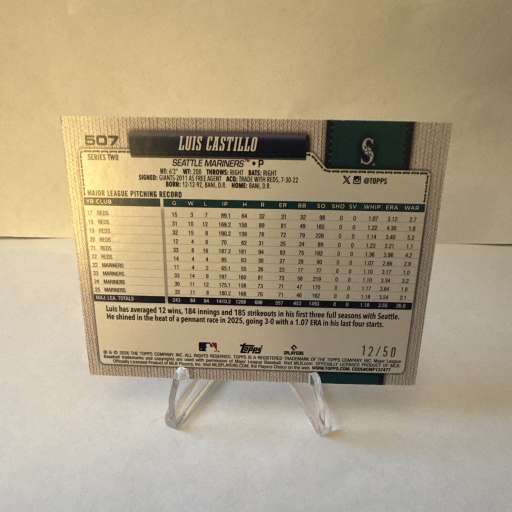 Topps 2026 Series 2 Luis Castillo Seattle Mariners 12/50 #507
