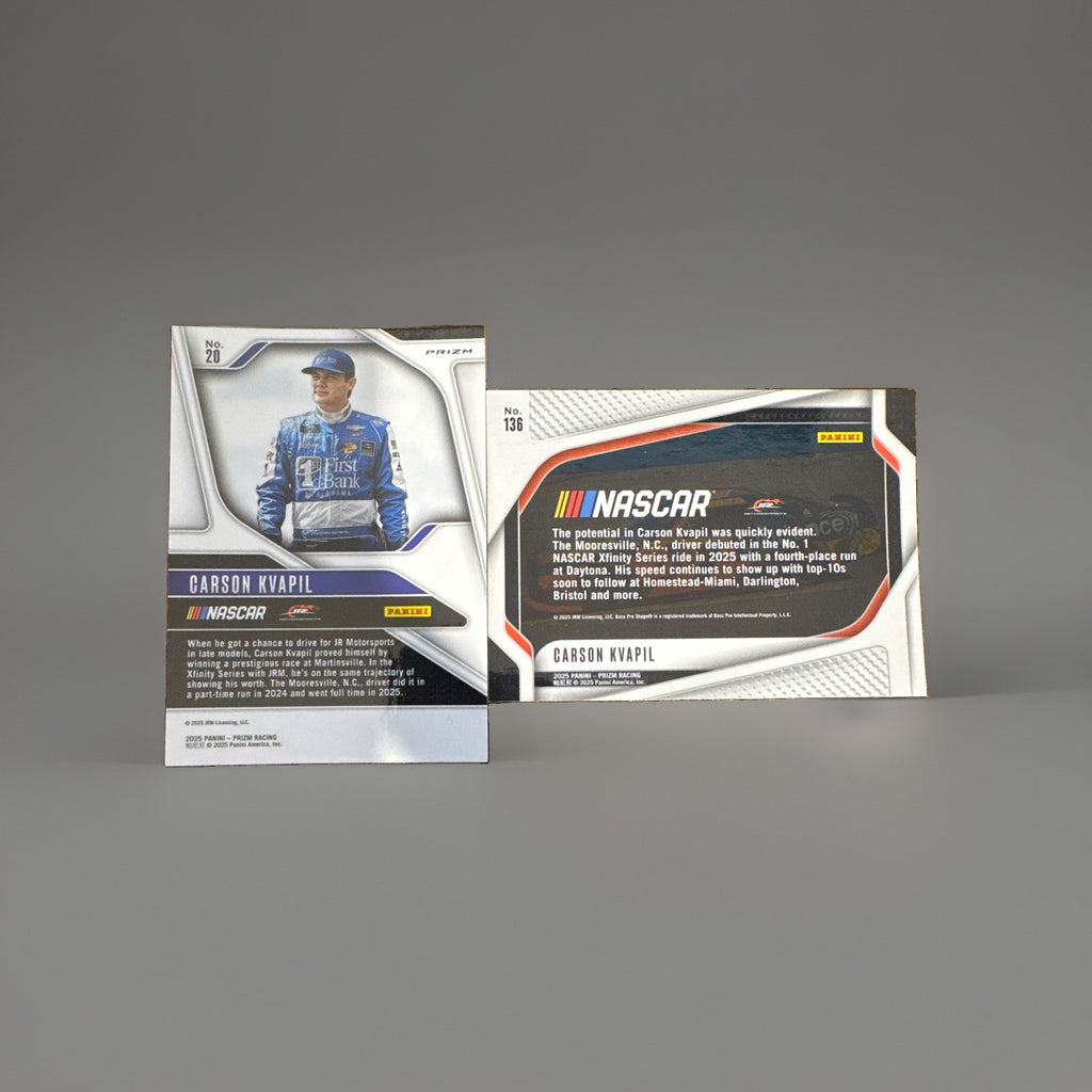 2025 Panini Prizm NASCAR Carson Kvapil Green & Silver Rookie Lot (#136 & #20)