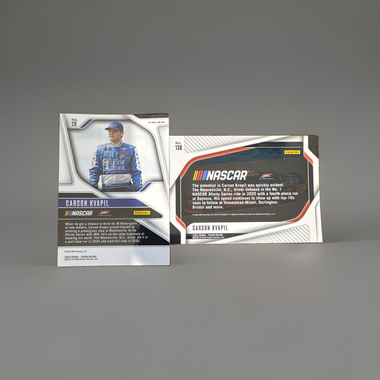 2025 Panini Prizm NASCAR Carson Kvapil Green & Silver Rookie Lot (#136 & #20)