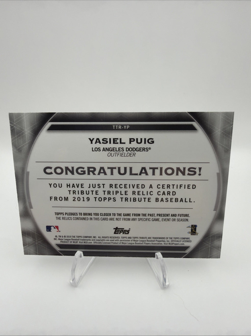 2019 Topps Tribute - Tribute Triple Relics Yasiel Puig #TTR-YP /150 (MEM)