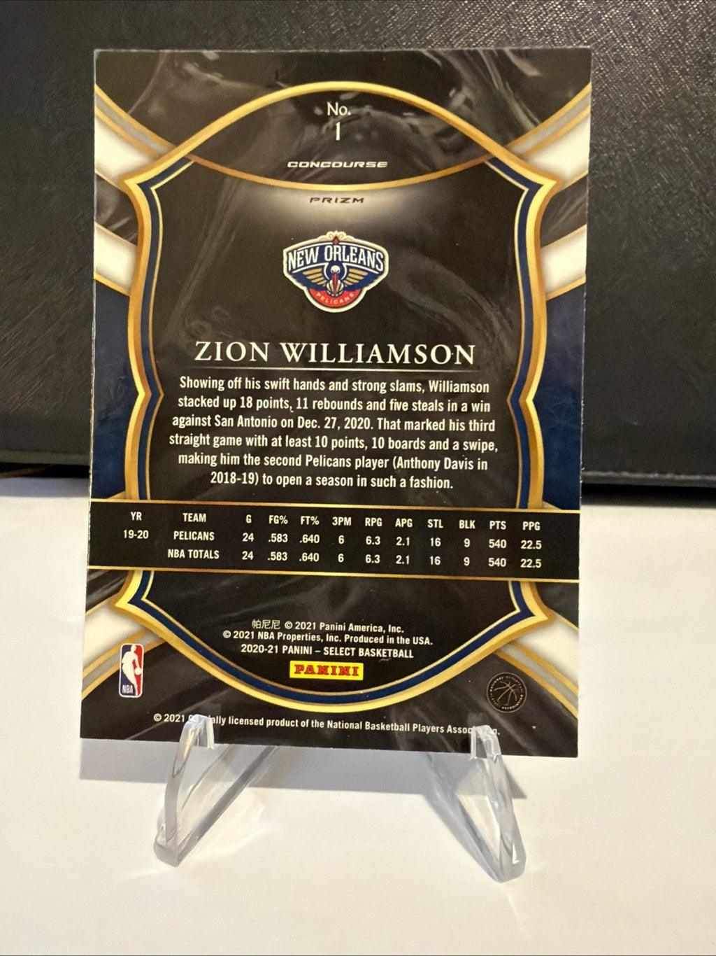 2020-21 Panini Select - Concourse Zion Williamson #1 Red White Orange Shimmer...
