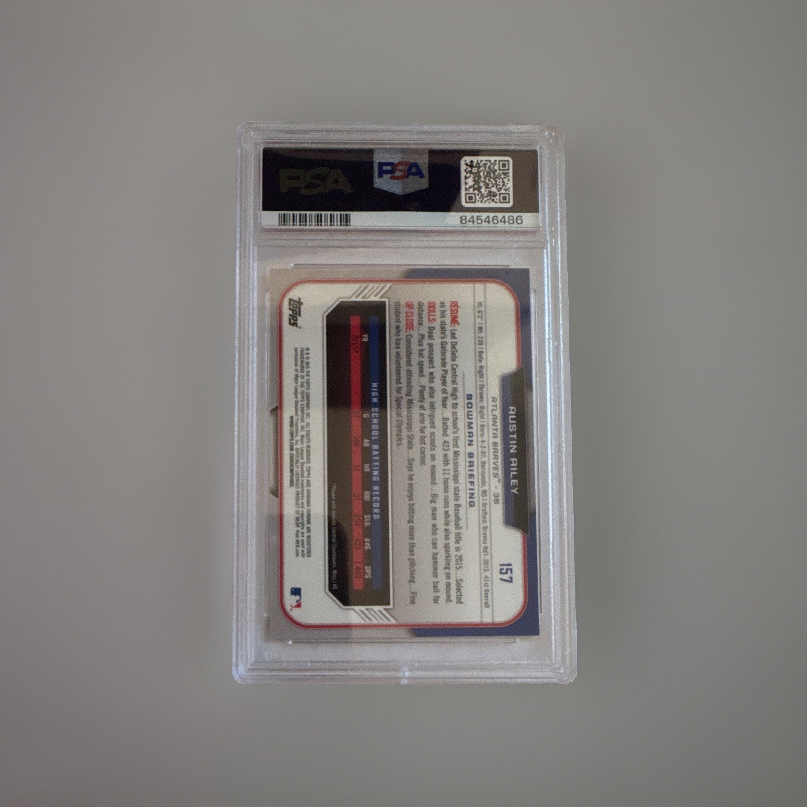 2015 Bowman Draft Austin Riley 1st Bowman Chrome Refractor PSA 9 Mint Braves #15