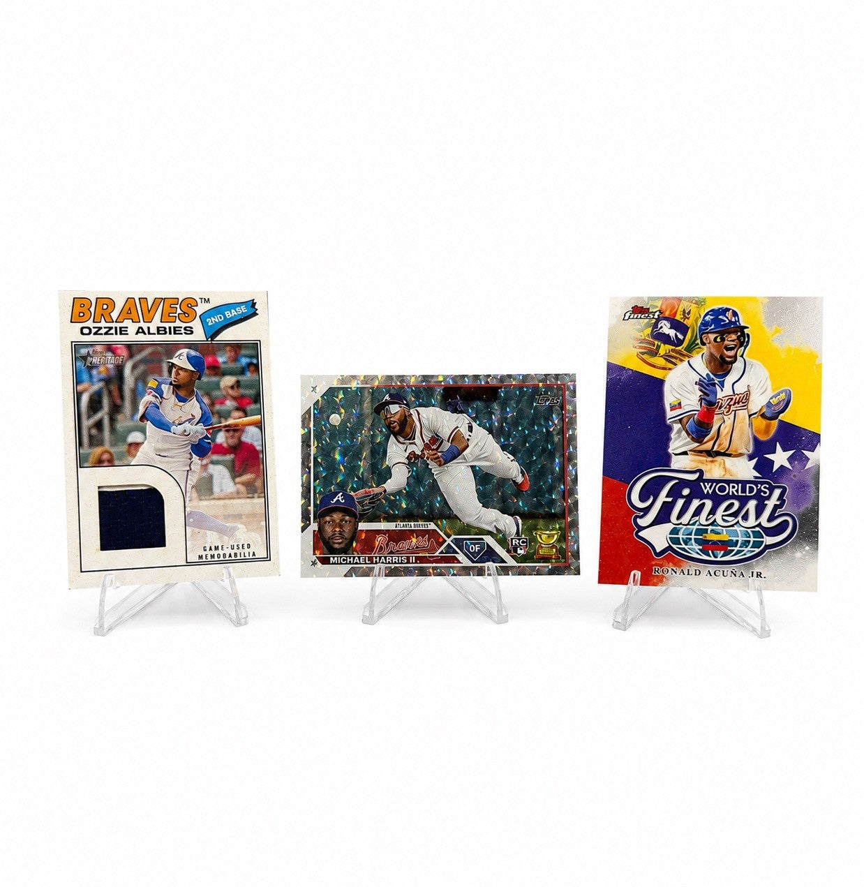 Atlanta Braves 3 Card Lot Michael Harris II RC Mojo Ozzie Albies Game Used Acuña