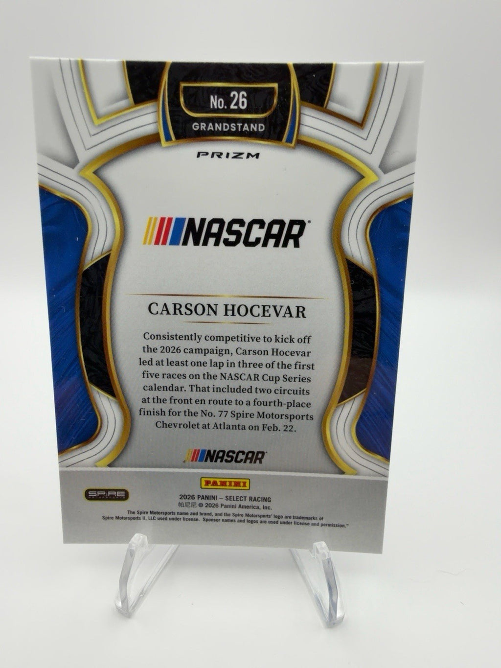 2026 Panini Select - Grandstand Carson Hocevar #26 Silver Prizm