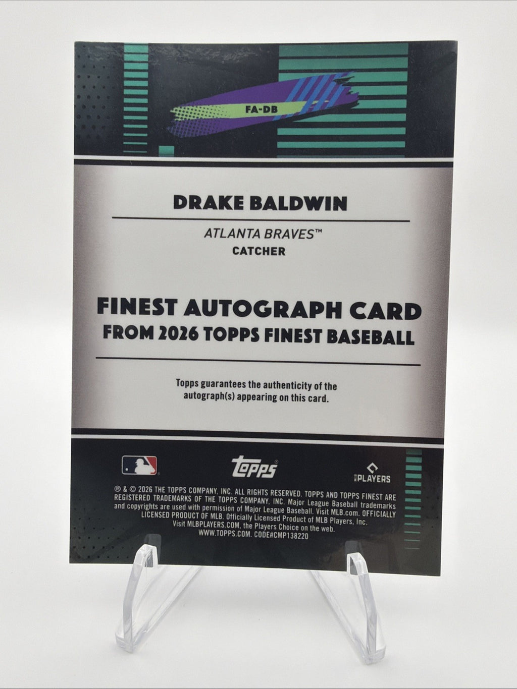 2026 Topps Finest Drake Baldwin Auto Autograph FA-DB Atlanta Braves