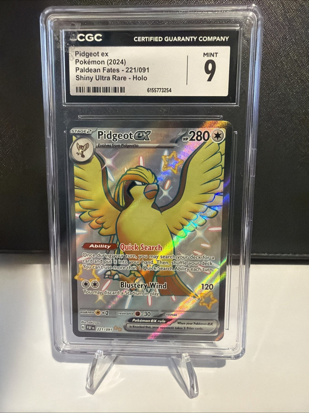 Pokémon Pidgeot ex 2024 Paldean Fates 221/091 Shiny Ultra Rare Holo CGC 9