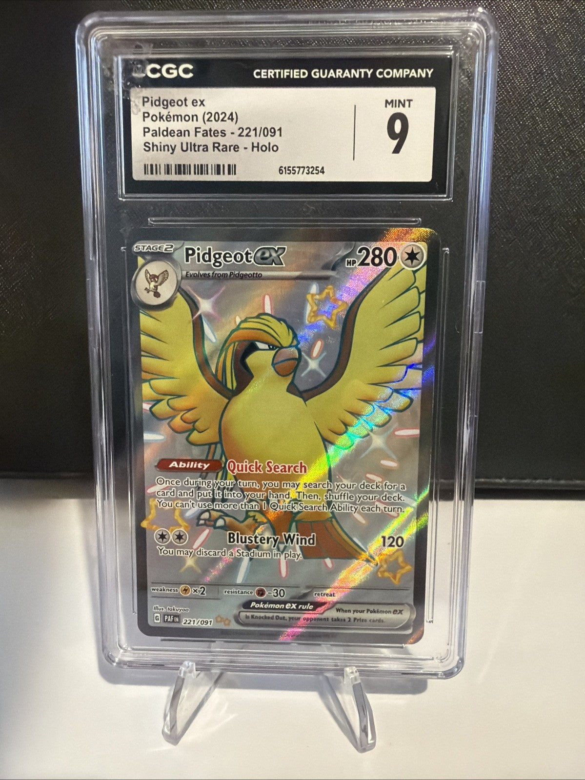 Pokémon Pidgeot ex 2024 Paldean Fates 221/091 Shiny Ultra Rare Holo CGC 9