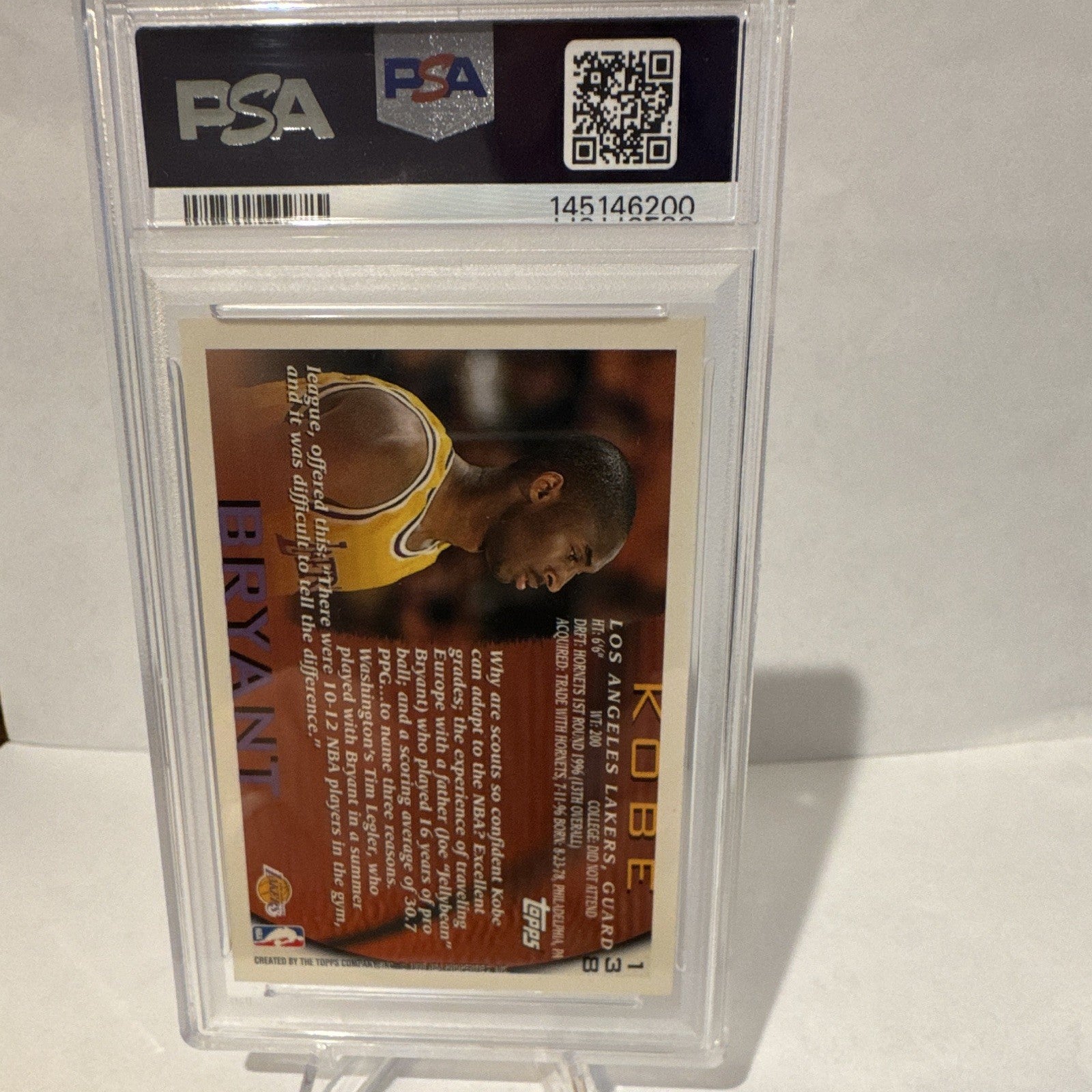 1996 Topps Kobe Bryant Rookie RC #138 PSA 9 MINT Los Angeles Lakers HOF