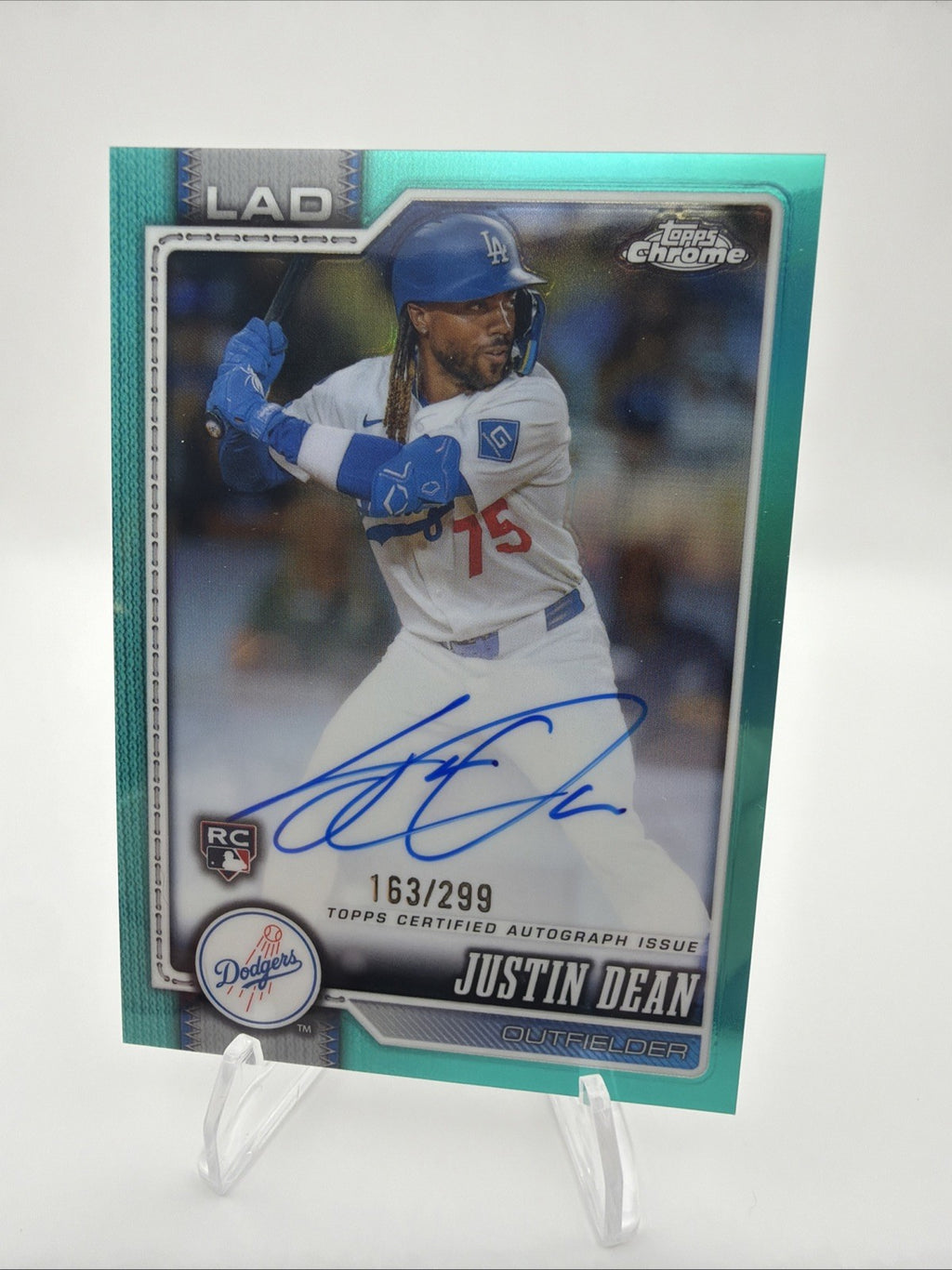 2026 Topps Chrome Justin Dean RC Auto Teal Refractor 163/299 Dodgers