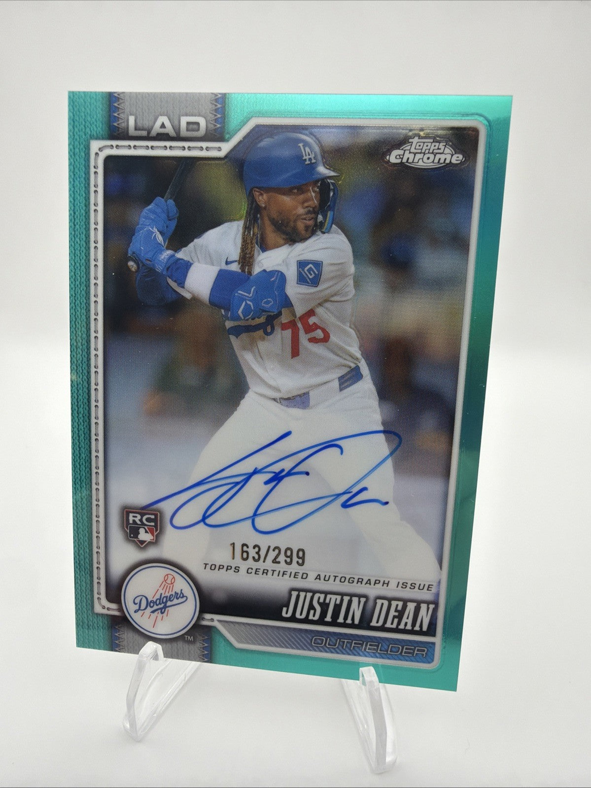 2026 Topps Chrome Justin Dean RC Auto Teal Refractor 163/299 Dodgers
