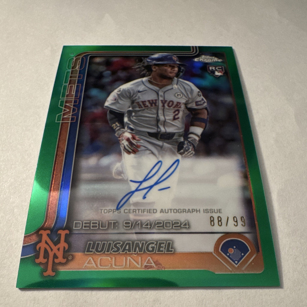 2025 Topps Chrome Update Luisangel Acuna RC Green Auto /99 Mets Rookie #88/99