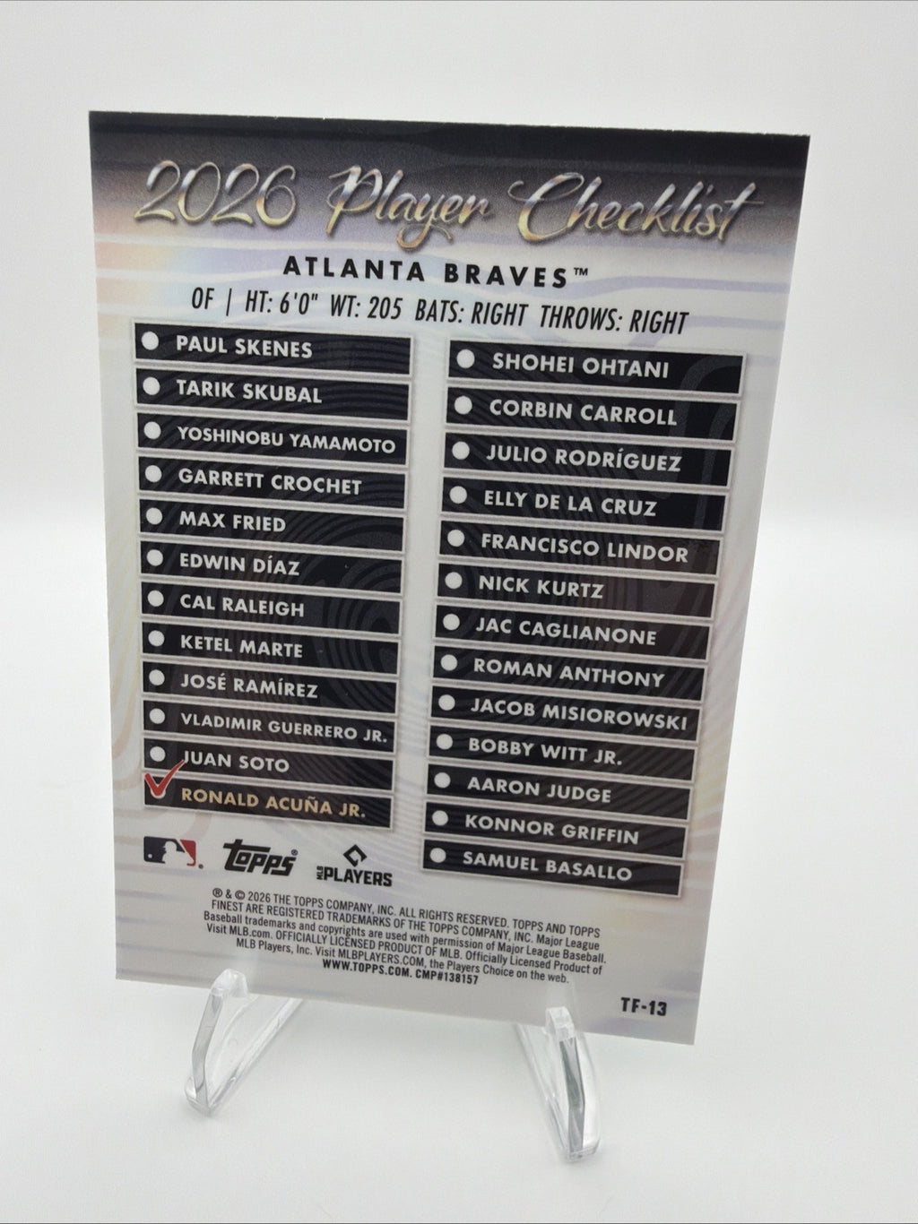 2026 Topps Finest - Team Finest Ronald Acuña Jr. #TF-13 Green Refractor /99