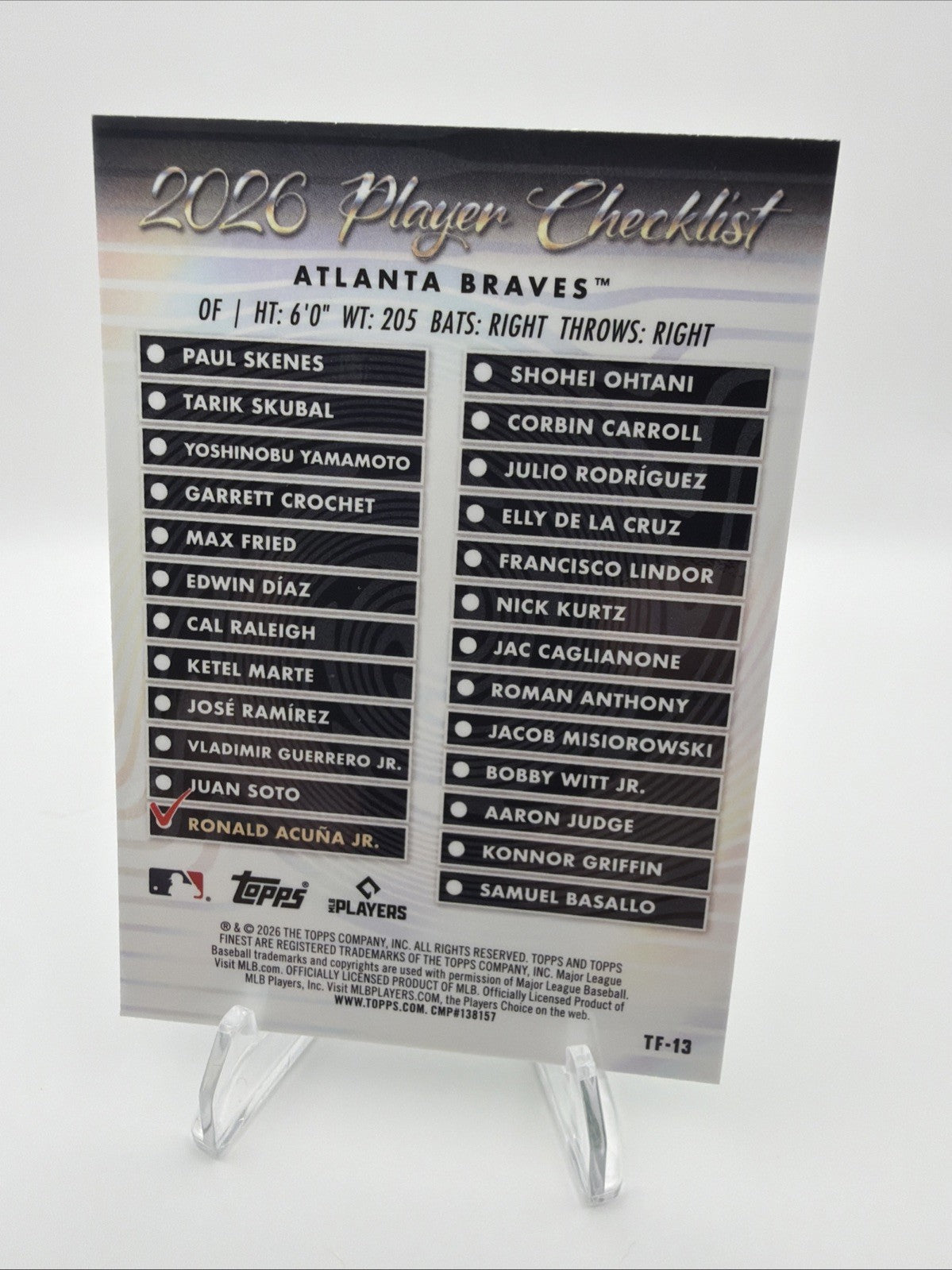 2026 Topps Finest - Team Finest Ronald Acuña Jr. #TF-13 Green Refractor /99