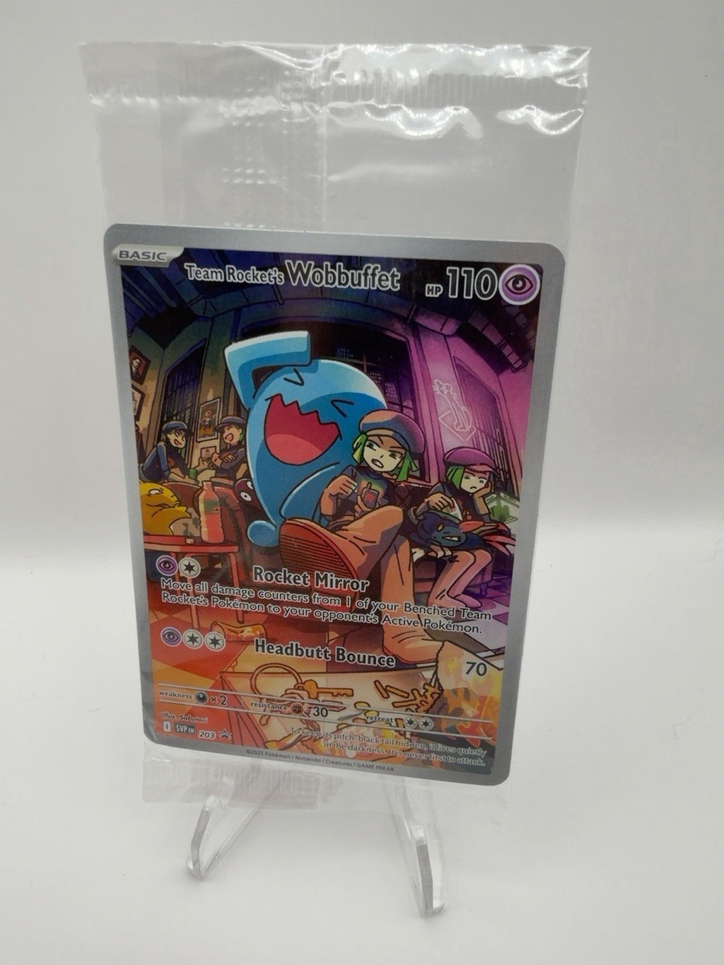 2025 Pokemon Team Rocket's Wobbuffet 203 SVP Destined Rivals ETB Promo Holo
