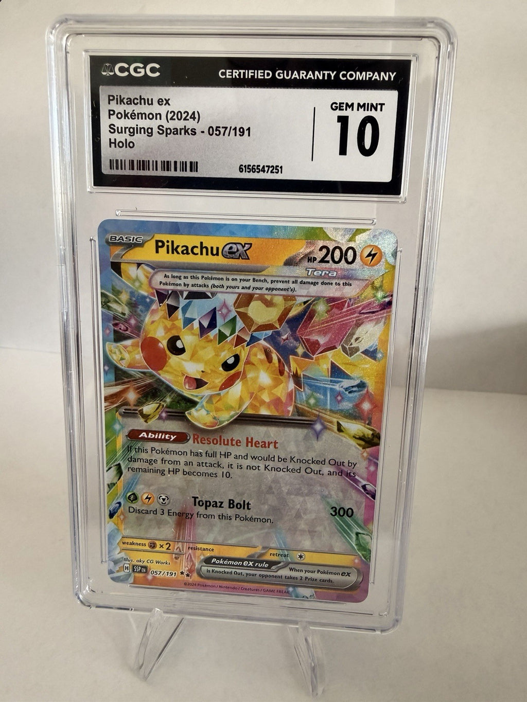 Pokemon Pikachu ex 057/191 Sv08: Surging Sparks Holo Double Rare HP 200 CGC 10