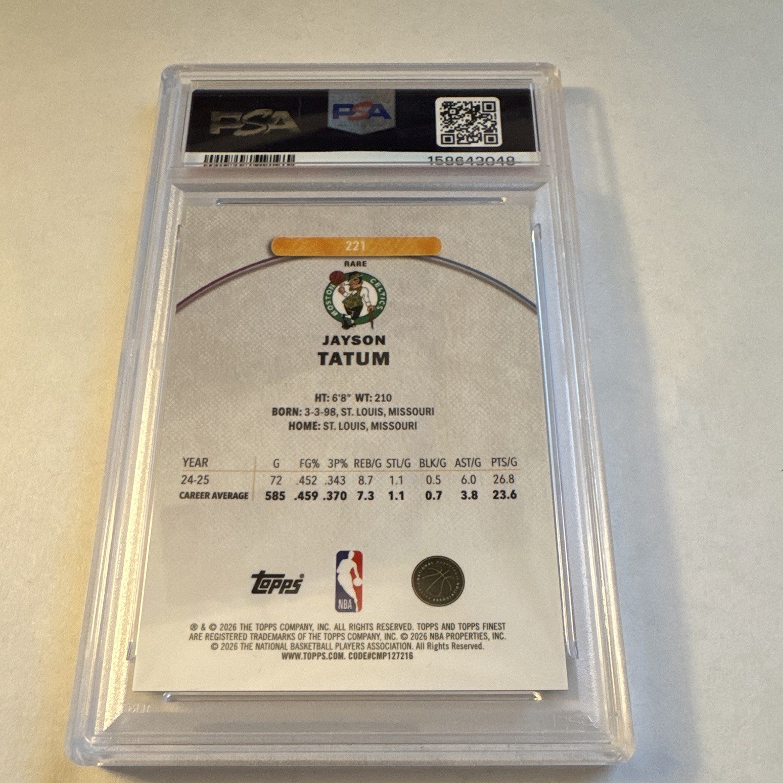 2025 Topps Finest Jayson Tatum Blue Geometric /25 PSA 10 Gem Mint #221