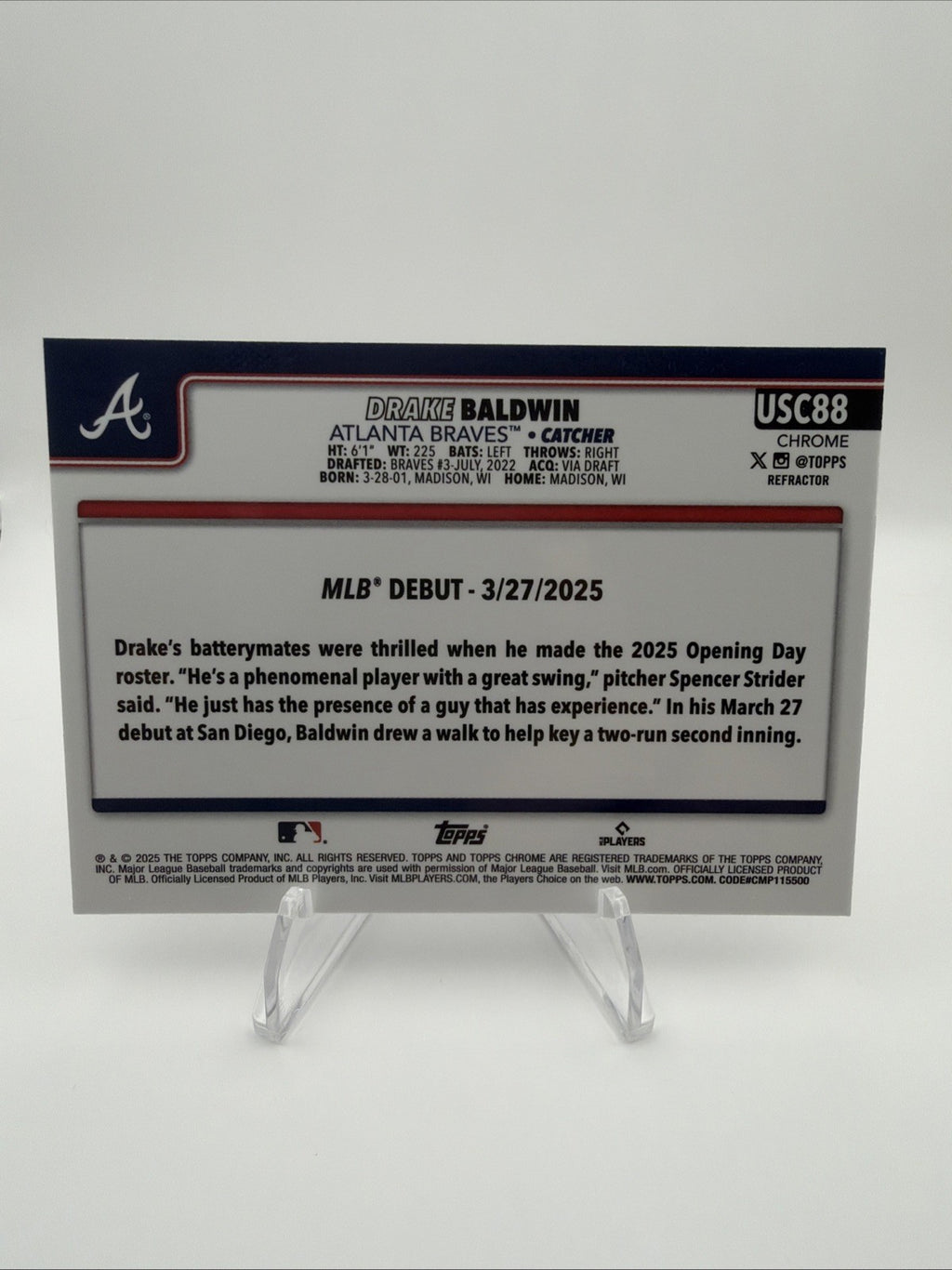 2025 Topps Chrome Update Series - Rookie Debut Drake Baldwin #USC88 Refractor...