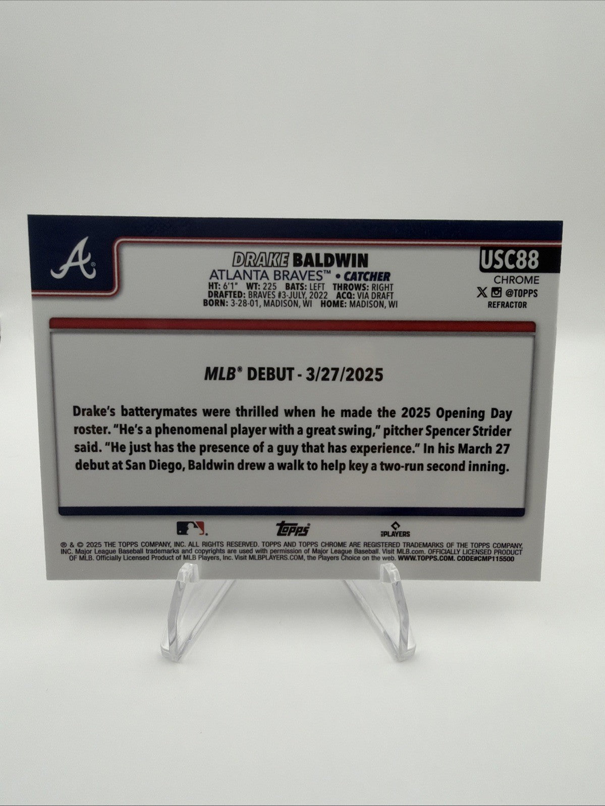 2025 Topps Chrome Update Series - Rookie Debut Drake Baldwin #USC88 Refractor...