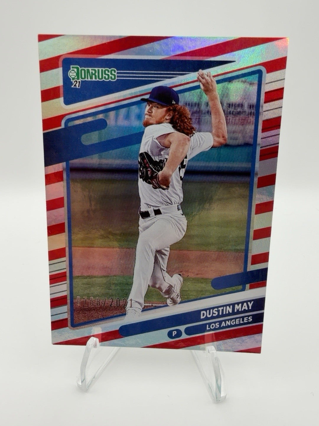 2021 Donruss Dustin May #158 Independence Day /2021 Dodgers Parallel
