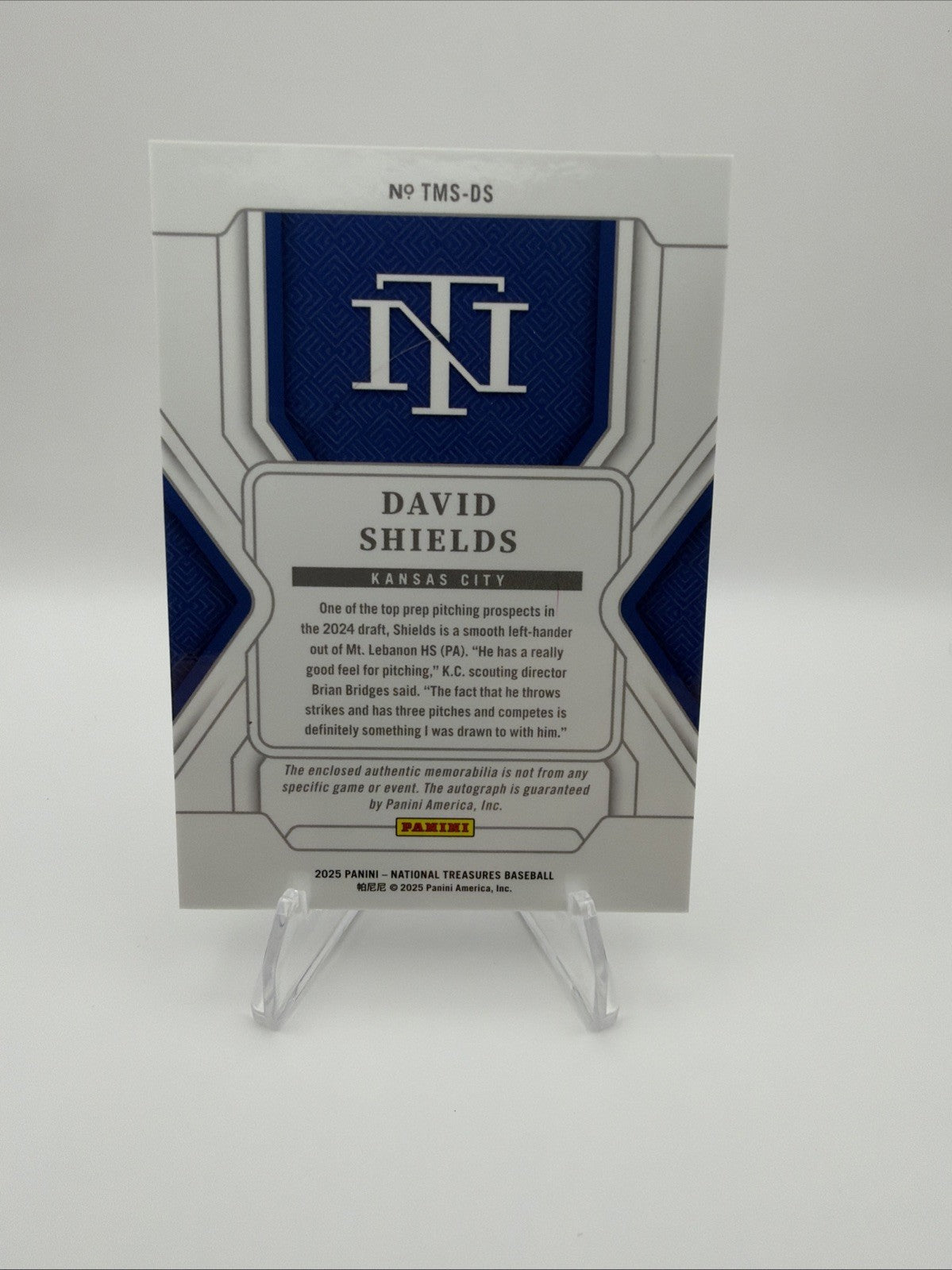 2025 National Treasures  DAVID SHIELDS  04/10  AUTO'D / PATCH /  Kansas City