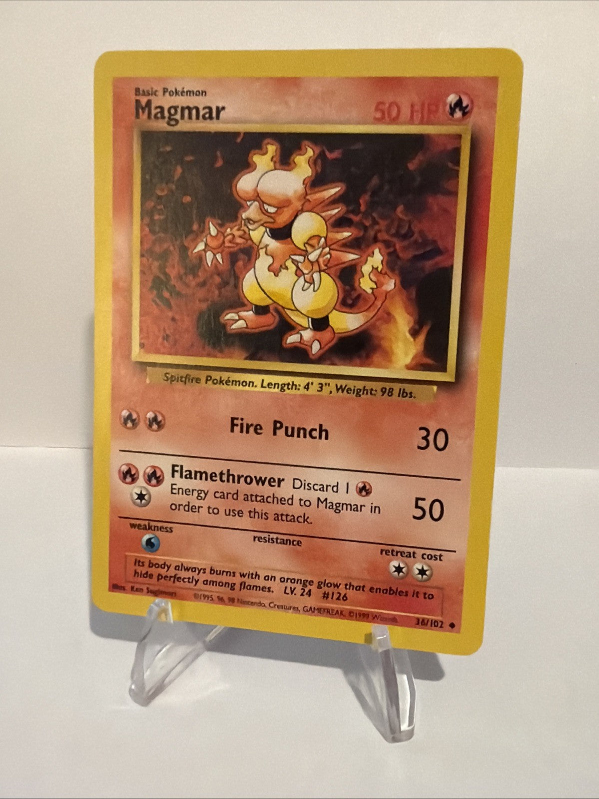 Pokemon Magmar 36/102 Base Set Unlimited Uncommon Vintage WOTC NM