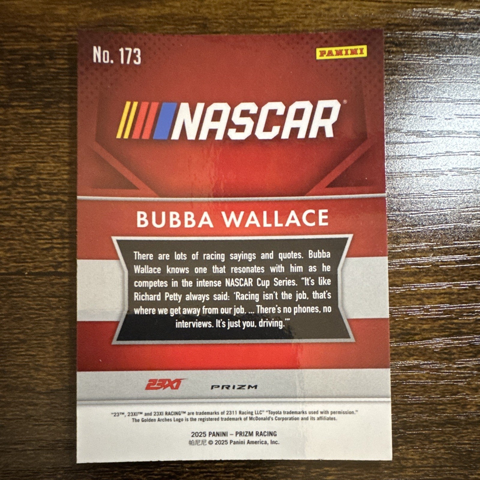 2025 Panini Prizm NASCAR Bubba Wallace Blue Prizm Parallel #173