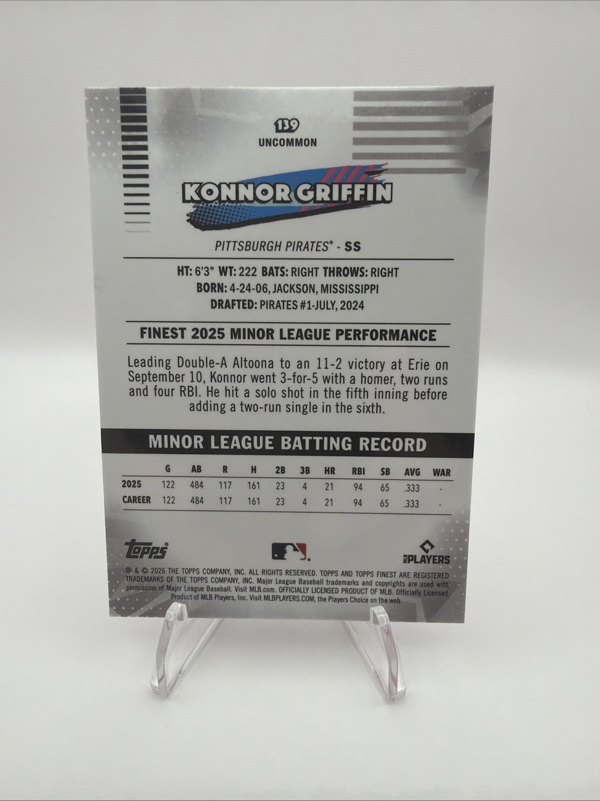 2026 Topps Finest Konnor Griffin Pink Mini Diamond RC /250