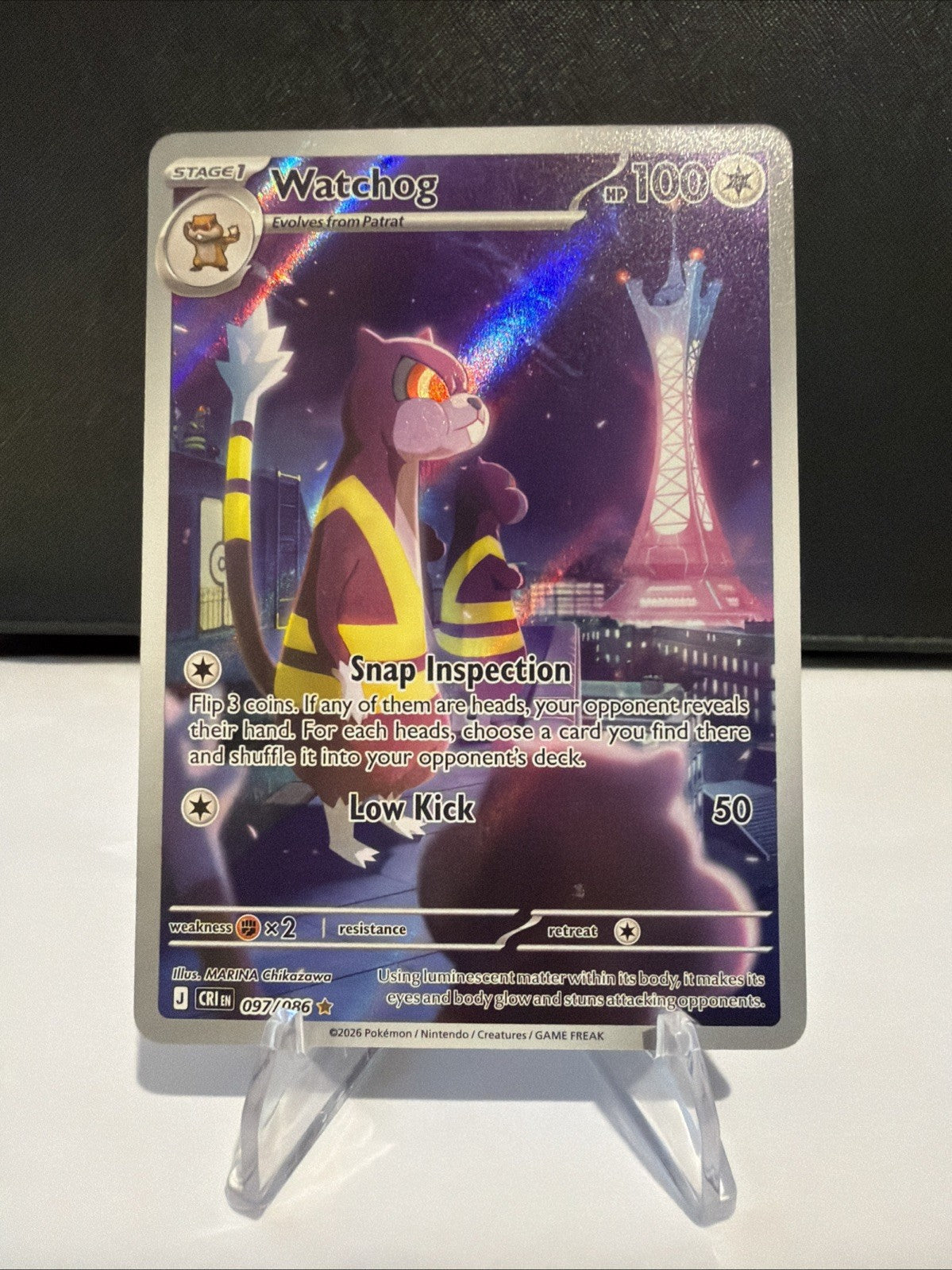 Watchog 097/086 Shiny Rare ME04: Chaos Rising Pokemon Holo Illustration Rare IR