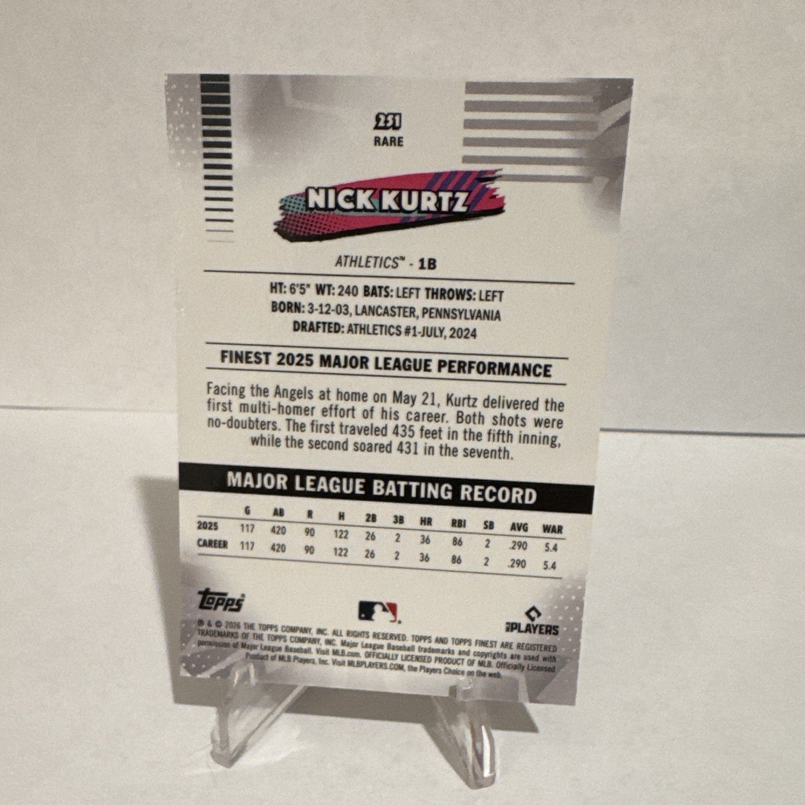 Topps 2025 Finest Nick Kurtz Athletics Baseball 06/25 Rare #251