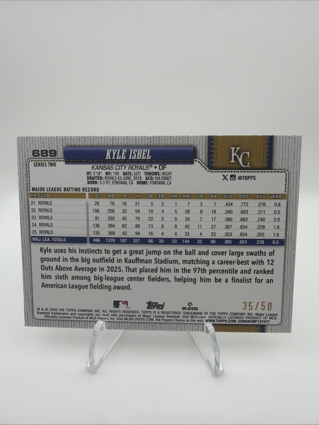 2026 Topps Series 2 Kyle Isbel Gold Foil /50 #689 Royals 35/50 SP