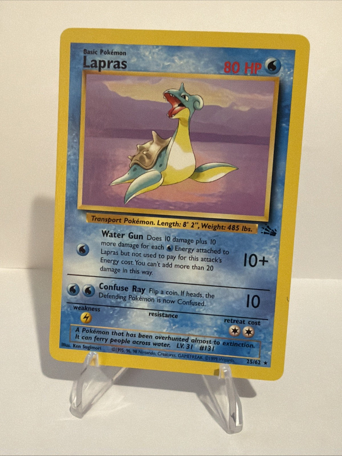 Pokemon Lapras 25/62 Fossil Unlimited Rare Non Holo Vintage WOTC NM