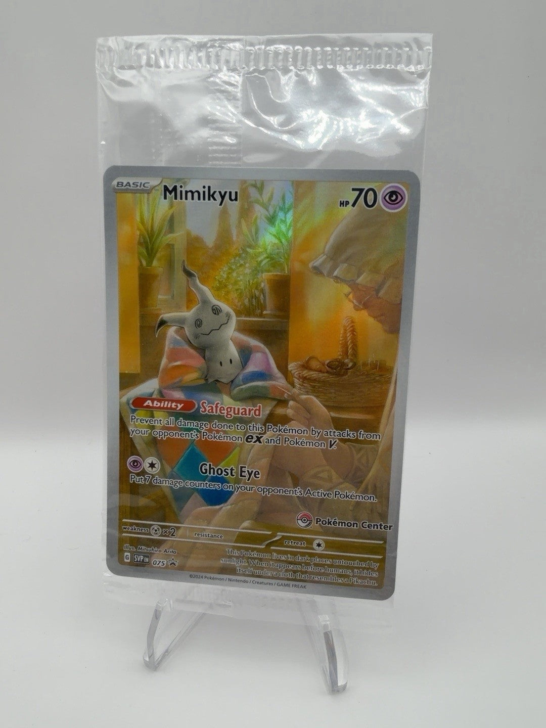 2024 Pokemon Mimikyu SVP 075 Pokemon Center Stamped Promo Sealed