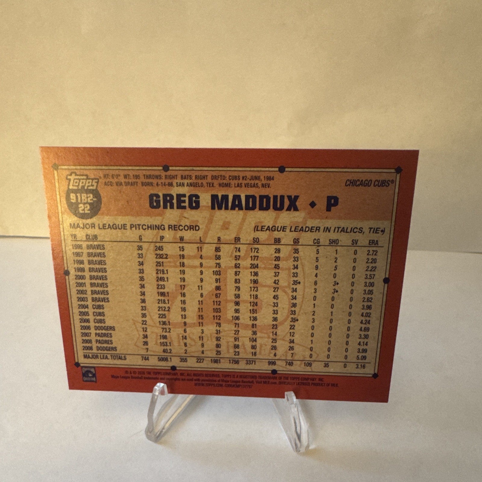 Topps 2026 75 Years of Baseball Greg Maddux Chicago Cubs All-Star #91B2-22