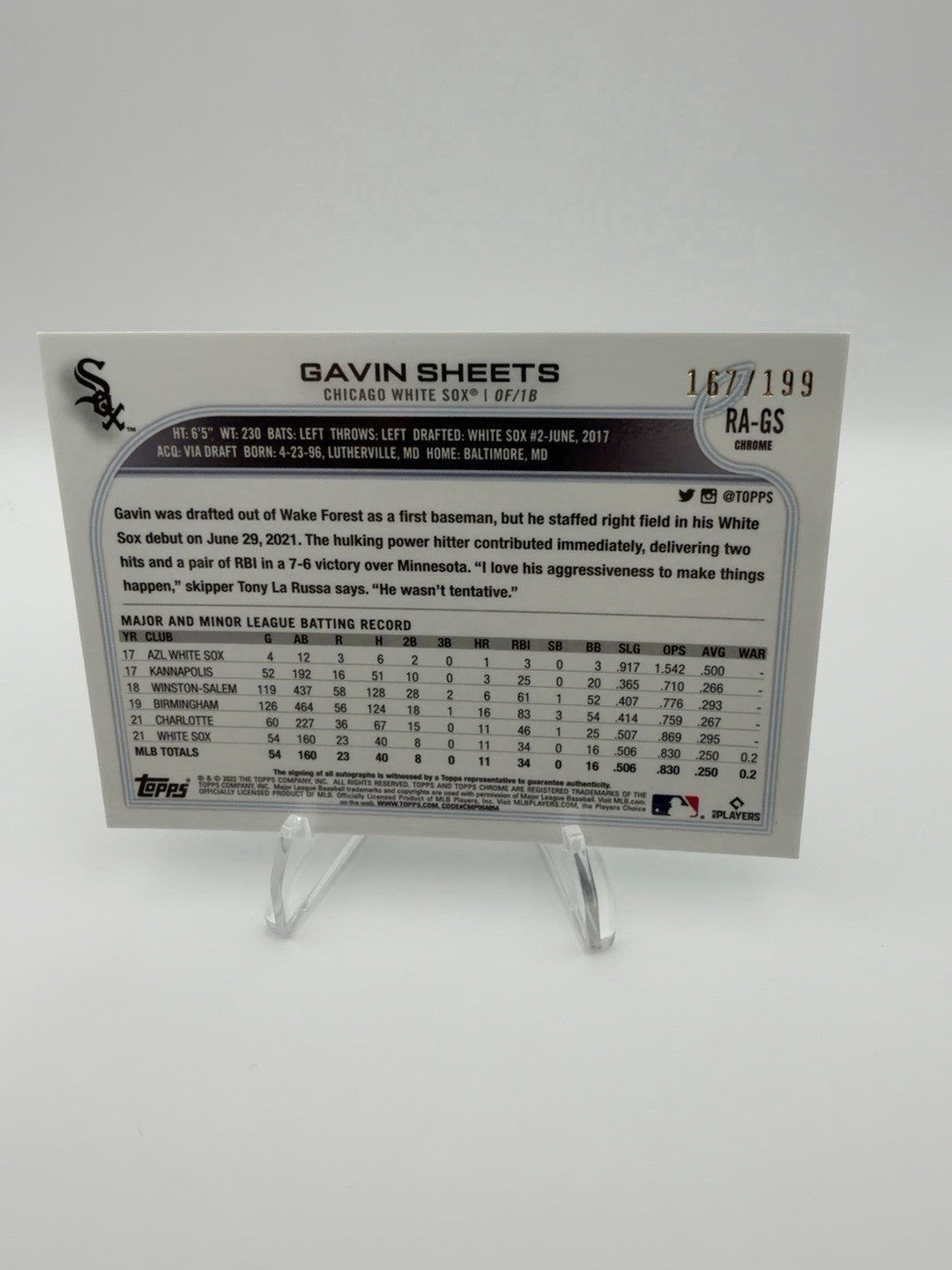 2022 Topps Chrome - Rookie Autographs Gavin Sheets #RA-GS Aqua Wave Refractor...