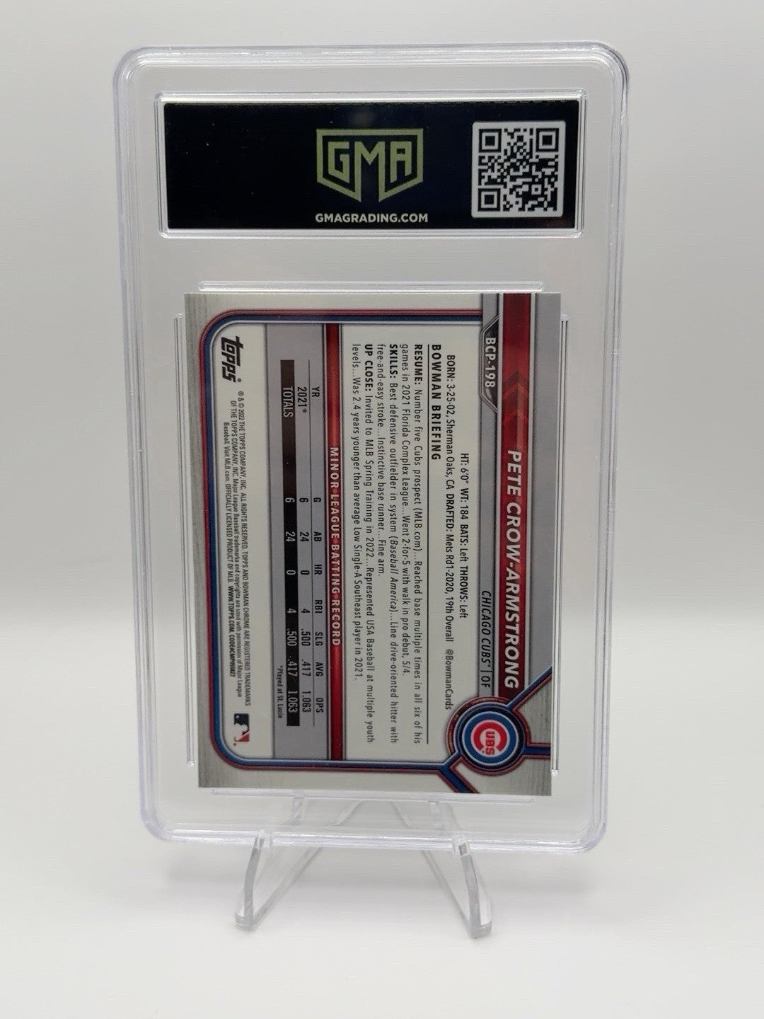 2022 Bowman Chrome Pete Crow-Armstrong #BCP-198 GMA 10 Gem Mint Cubs